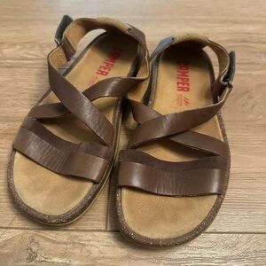 Camper Chestnut Leather Strappy Sandals